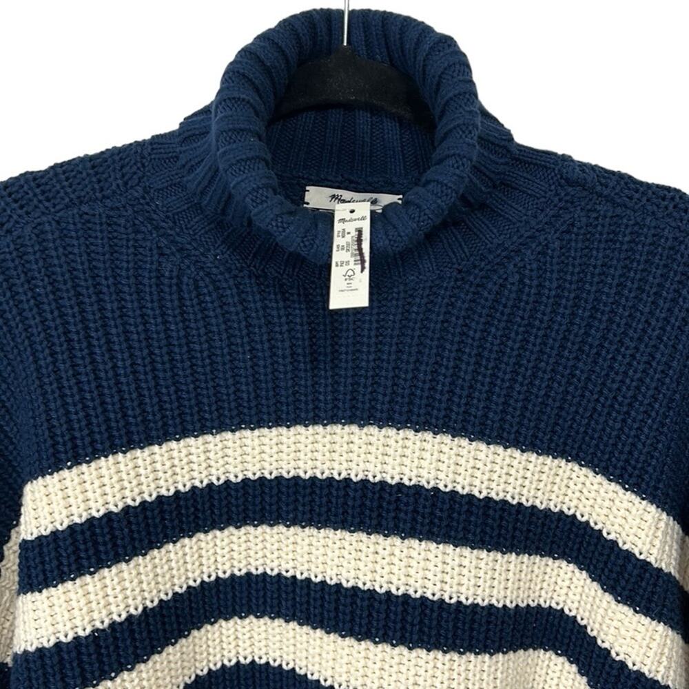 Madewell Wide Rib Turtleneck Sweater Navy and White Striped Women’s size XXS - Picture 5 of 11